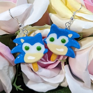 Popsicle Sonic Earrings - Handmade, Ice Cream, Funny, Cute Gift, Meme, Sonic The Hedgehog