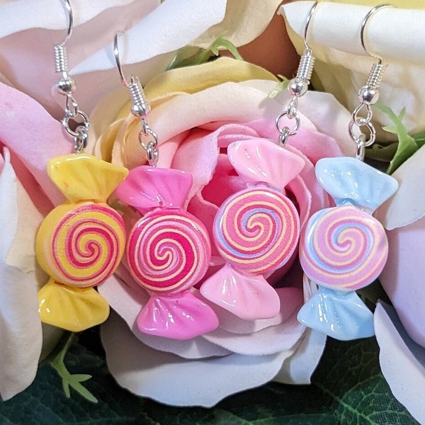 Handmade Candy Wrapper Earrings - Sweets, Retro, Cute