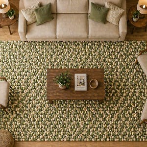 Green Chunky Felt Ball Rug – Handmade Wool Pebble Runner, Textured Hallway Decor