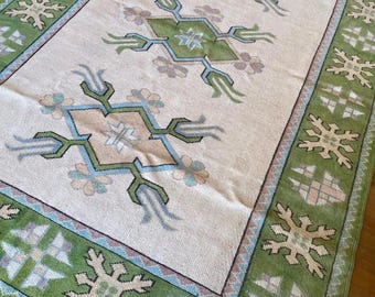 Tapete turco Oushak de lã, feito à mão – Tapete floral vintage 9x12