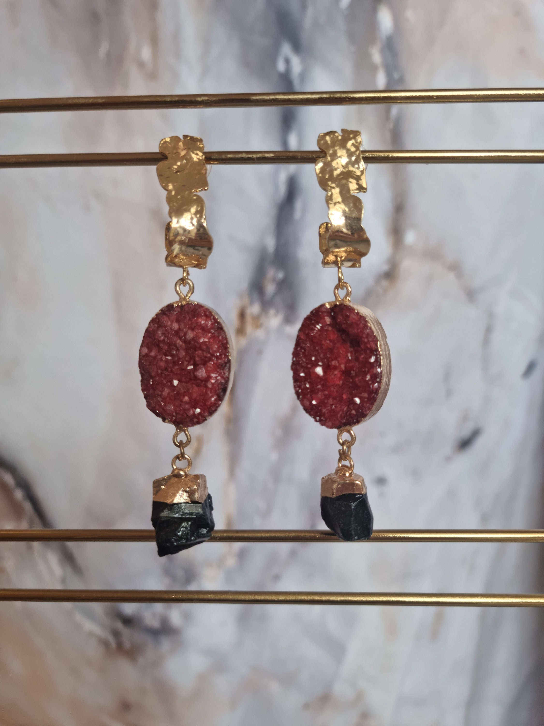  8mm, 10mm or 12mm Red Merlot Wine Crystal Faux Druzy Earrings -  Titanium or Surgical Stainless Steel Posts Nickel Free for Sensitive Ears  Deep Scarlet Small Studs : Handmade Products