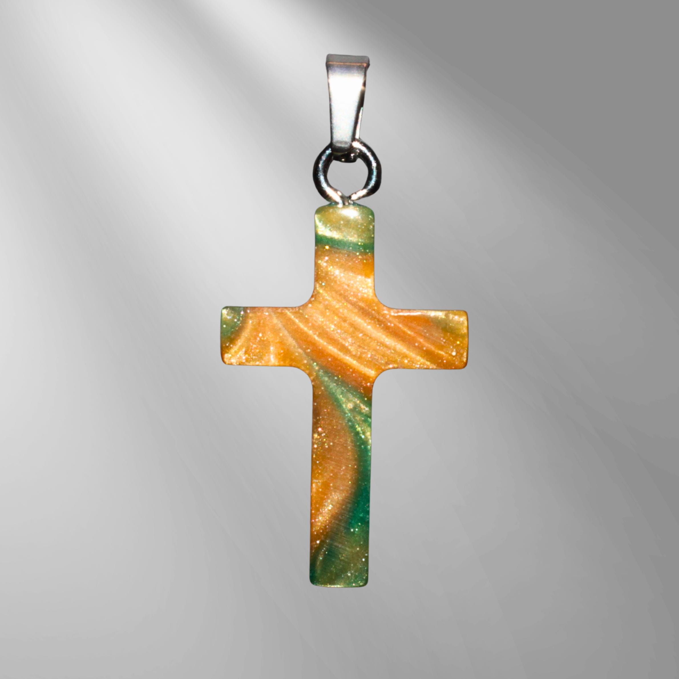 Collier Pendentif Croix De Moine Imposante Résine Vintage - Bijou Religieux Occasion Bon État