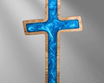 Wandkreuz aus Holz & Harz 20cm | Kreuz aus verschiedenen Hölzern und Epoxidharz | Kruzifix aus Holz und Resin | verschiedene Farben
