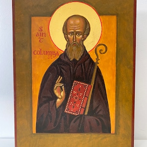 St.Columba Unique HANDMADE Icon British saints Sacred Art Religious painting Byzantine Orthodox Icon