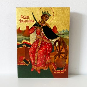 St.Catherine Unique HANDMADE Byzantine Orthodox Icon Sacred Art Religious Painting