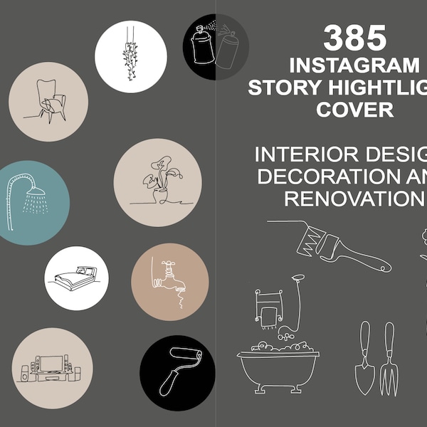 Interior Design, Decoration and Home renovation Icons  for cover highlight stories, Instagram