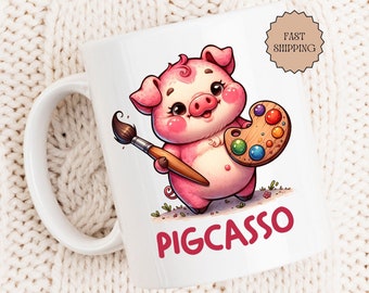 Coffee Mug, Art Lover Gift, Pig Artist, Funny Pig Mug, Coffee Mug Gift