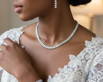 Marquise Zirconia Wedding Jewelry Set – Bridal Necklace Earrings Bracelet