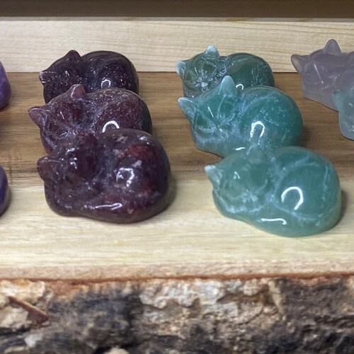 Cat Crystal Carving Kitty Carved Crystal Statue Animal Etsy