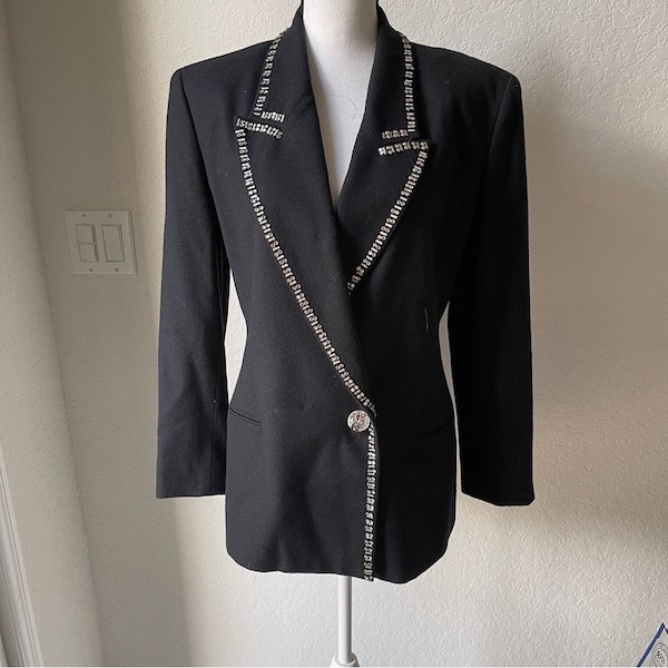 Lillie Rubin exclusive vintage black bling blazer jacket wool size 10