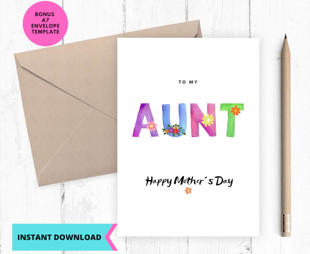 Printable Card, Cute Mothers Day Card, Happy Mothers Day, Aunt Card ...