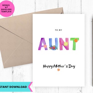 Tarjeta imprimible, linda tarjeta para el día de la madre, feliz día de la madre, tarjeta para tía, tarjeta de felicitación, imprimible, digital, tarjeta para tía