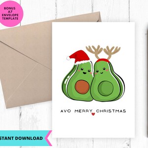 Druckbare Weihnachtskarte, Avocado Weihnachtskarte, sofort-Download, bedruckbar, Digital, pdf