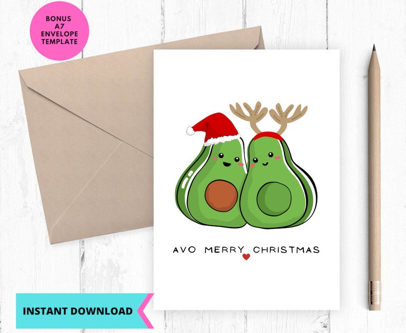 Printable Christmas Card Avocado Christmas Card Instant - Etsy