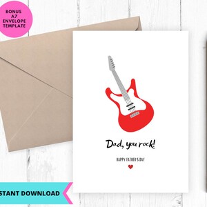 Printable Card, Funny Fathers Day Card, you rock dad, Greeting Card, Printable, Digital, Download