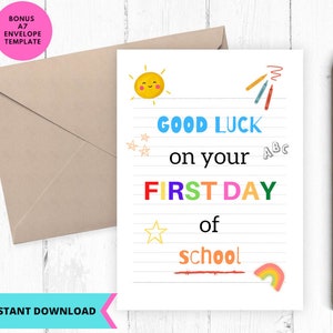 Printable First Day of School Card, Good Luck School Card, Instant ...