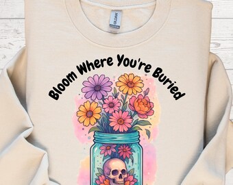 Calavera gótica y flores PNG: Clipart floral oscuro (digital)