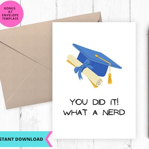 Tarjeta de graduación divertida para imprimir, tarjeta de graduación, tarjeta de qué nerd, descarga instantánea, imprimible, digital, pdf