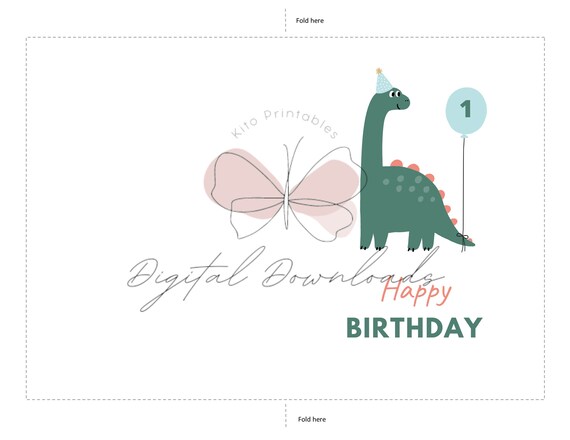 Biglietto Di Auguri Per 1° Compleanno Bambino: Old English Company Con Dinosauro E Palloncini (150x150 Mm) - 2