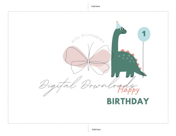 Biglietto Primo Compleanno Con Dinosauro E Palloncini – 150x150 Mm, FSC, Per Bambino O Bambina, Vecchia Inghilterra