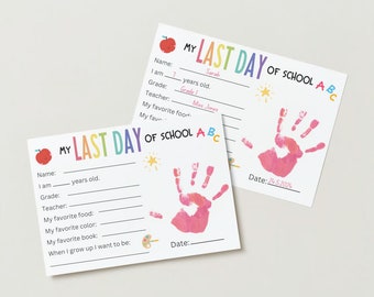 Printable Last Day of School paper, Handprint School Keepsake, End of school Questions, Last day of school digital paper, about yourself
