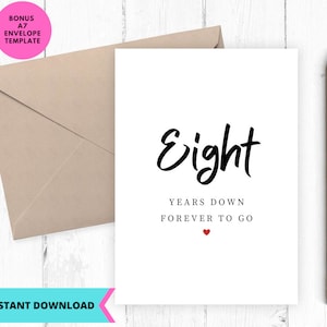 Tarjeta de aniversario imprimible, tarjeta de aniversario de bodas, tarjeta de boda, octavo aniversario, 8 años después, para imprimir, digital, descargar