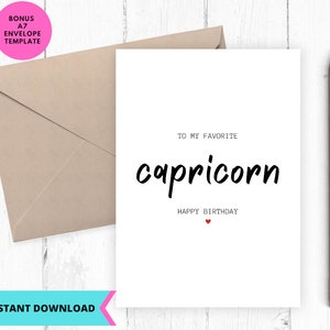 Afdrukbare verjaardagskaart, naar mijn favoriete Steenbok, Wenskaart, Afdrukbaar, Digitaal, download, Romantische verjaardagskaart, Digitale verjaardag
