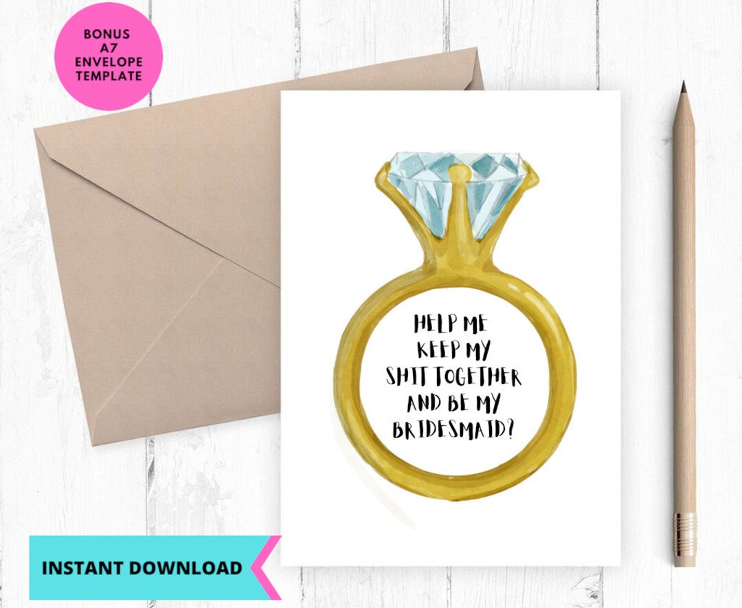 Printable Wedding Card, Printable Bridesmaid Card, Wedding Card, Funny ...
