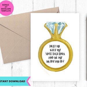 Cartão de casamento para impressão, Cartão de madrinha para impressão, Cartão de casamento, Engraçado, Você será minha madrinha, Cartão, Para impressão, Digital, Baixar
