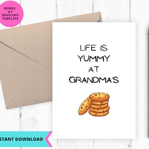 Tarjeta imprimible, tarjeta del día de los abuelos, feliz día de los abuelos, galletas de la abuela, imprimible, digital, descarga