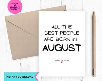 Printable Birthday Card, Funny birthday card, Best People August Birthday Card, funny birthday card, instant download, Printable, Digital,