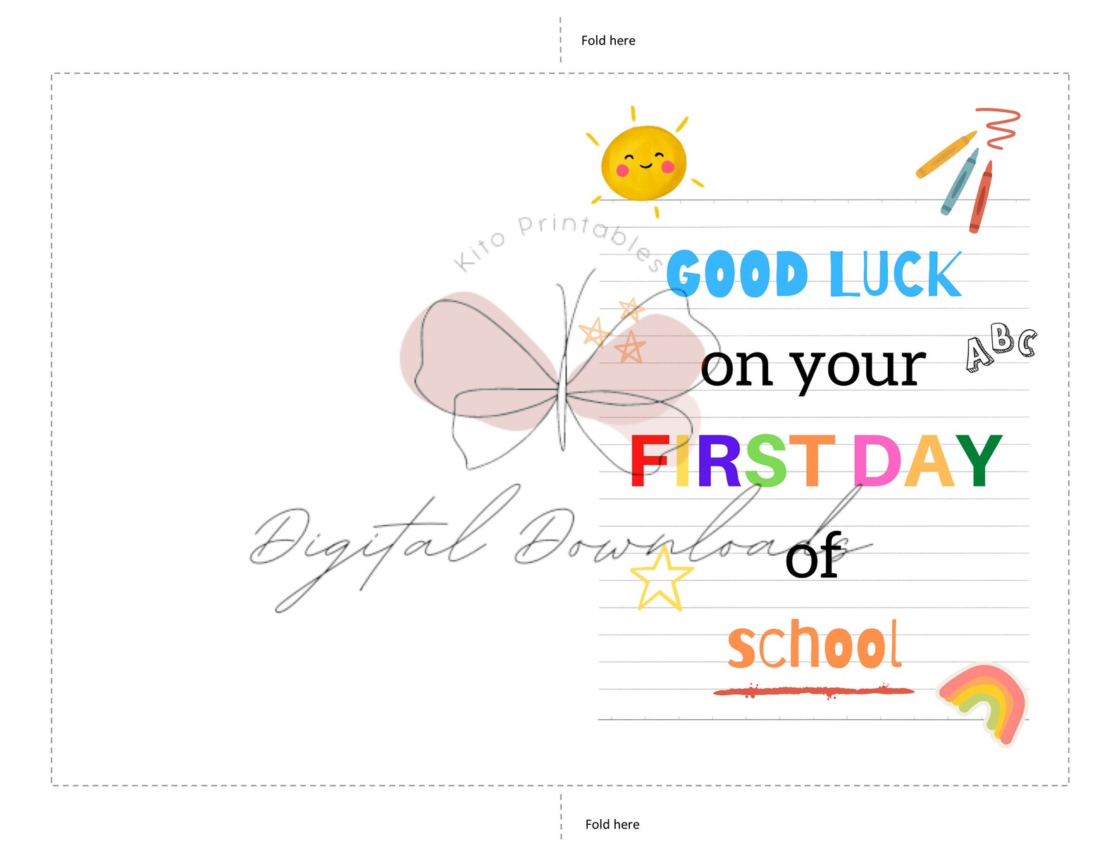 Printable First Day of School Card, Good Luck School Card, Instant ...