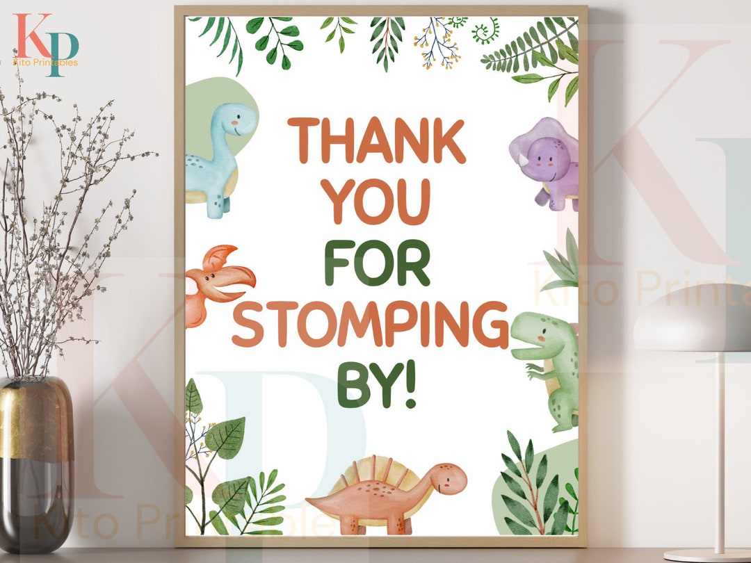 Dinosaur Thank You for Stomping by Sign Dino Party Prehistoric Party ...