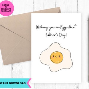 Digital card for dad, Eggcellent Fathers Day Card, Happy Fathers Day , cute egg card, Greeting Card, Printable, Digital, Download