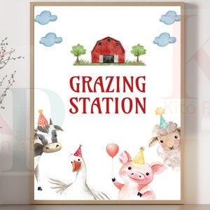 Grazing Station Sign Farm Party Barn Animals Birthday Sign Instant Download PRINTABLE 003