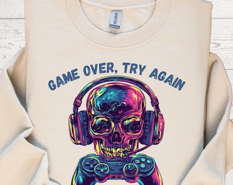 Retro Gamer Skull PNG : conception du casque et de la manette (téléchargement numérique)