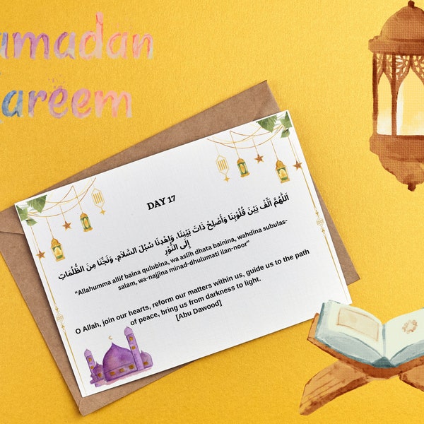Printable Ramadan cards, 30 days Duas, Prayer Cards, instant download, Printable, Digital, pdf, Ramadan gift