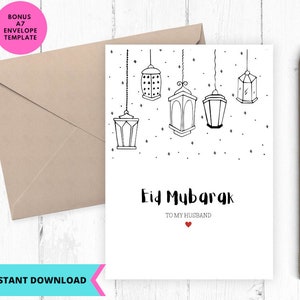 Printable Eid Mubarak Card, ADHA Mubarak To Husband, Eid Card, Eid Greeting, Happy Eid Card, Eid Mubarak Greeting Cards, Digital, Download