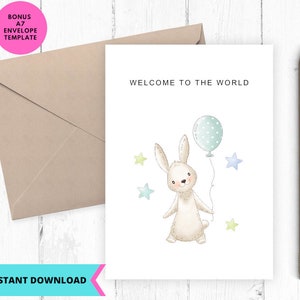 Tarjeta para recién nacido, tarjeta para bebé, bienvenida al mundo, tarjeta para baby shower, felicitaciones, nacimiento, imprimible, digital, descarga
