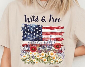 Wildflower American Flag PNG: Boho Patriotic Sublimation (Instant Download)