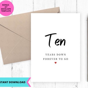 Tarjeta de aniversario imprimible, tarjeta de aniversario de bodas, tarjeta de boda, primer aniversario, 10 años después, para siempre, impresión, digital, descarga
