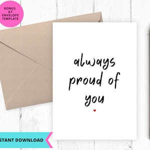 Afdrukbare felicitatiekaart, goed uitgevoerde kaart, kaart altijd trots op je, afdrukbaar, digitaal, download, nieuwe vacaturekaart, digitaal trots op je