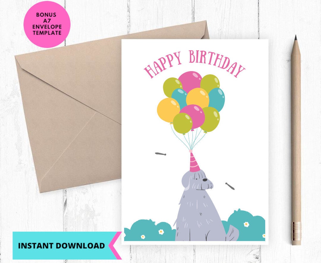 Dog Balloons Birthday Card: Printable Kids Card (PDF) - Etsy