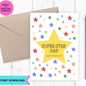 Cartão para impressão, Cartão engraçado para o dia dos pais, Feliz dia dos pais, Cartão de felicitações para o pai superestrela, Para impressão, Digital, Download