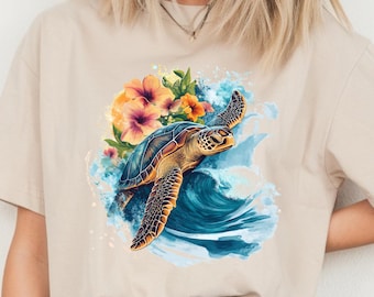 Floral Sea Turtle PNG: Beach Sublimation Design (Digital Download)