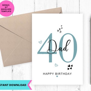Printable Birthday Card, 40th Birthday Card, card for dad, dads birthday, fortieth birthday, 40 years,dad, Printable, Digital, Download