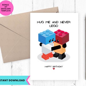 Carte d'anniversaire imprimable, câlins moi et jamais lego, carte, carte de voeux, imprimable, numérique, téléchargement