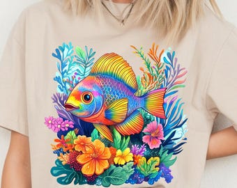 Peixe Tropical Arco-Íris PNG Clipart: Sublimação Floral da Vida Marinha (Design Digital)