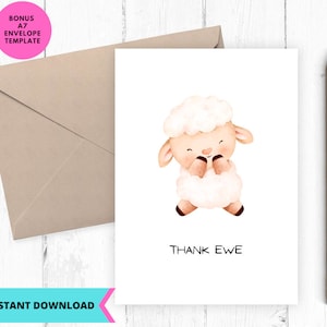 Printable Thank you Card, thank ewe card,  instant download, Printable, Digital, pdf