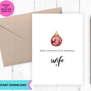 Tarjeta de Navidad para imprimir, Tarjeta de Navidad para esposa, descarga instantánea, Imprimible, Digital, pdf